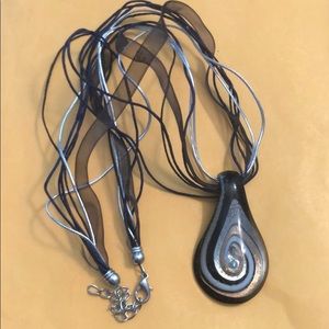 Silver gold black glass ribbons flowing neckless